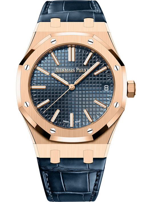 Audemars Piguet Royal Oak Selfwinding 41 mm Blue  Dial 18-Carat Pink Gold Alligator Strap 15510OR.OO.D315CR.02