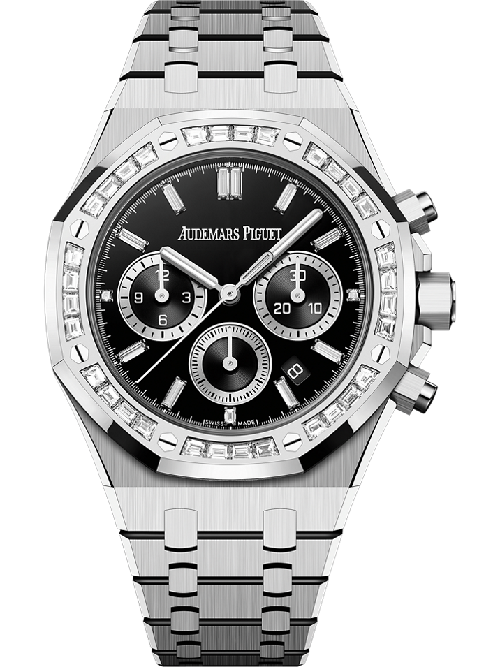 Audemars Piguet Royal Oak Selfwinding Chronograph 38 mm Black Dial with Diamonds 18-Carat White Gold Bracelet 26715BC.ZZ.1356BC.02