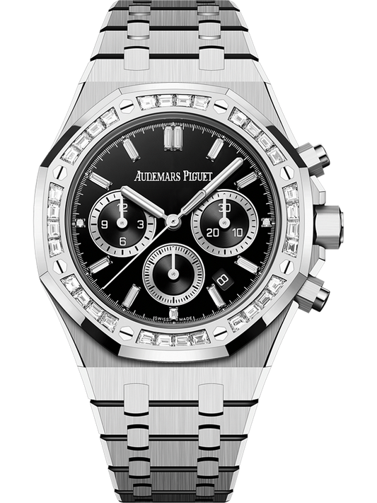 Audemars Piguet Royal Oak Selfwinding Chronograph 38 mm Black Dial with Diamonds 18-Carat White Gold Bracelet 26715BC.ZZ.1356BC.02