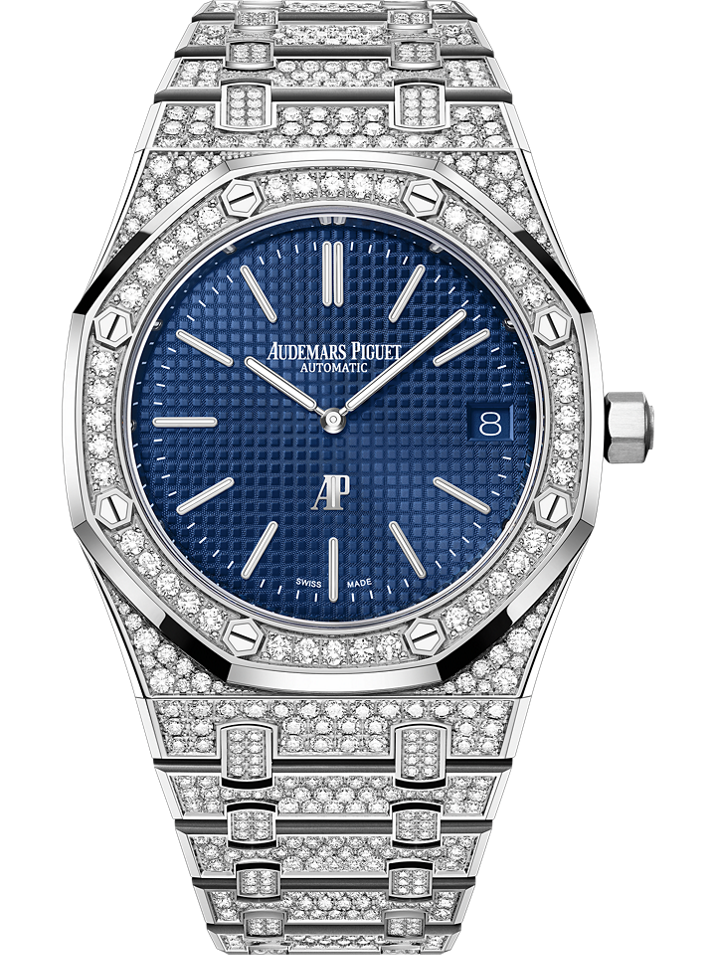 Audemars Piguet Royal Oak “Jumbo” Extra-Thin 39 mm Blue  Dial with Diamonds 18-Carat White Gold Bracelet 16202BC.ZZ.1241BC.02