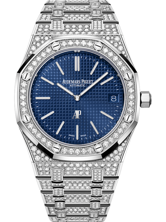 Audemars Piguet Royal Oak “Jumbo” Extra-Thin 39 mm Blue  Dial with Diamonds 18-Carat White Gold Bracelet 16202BC.ZZ.1241BC.02