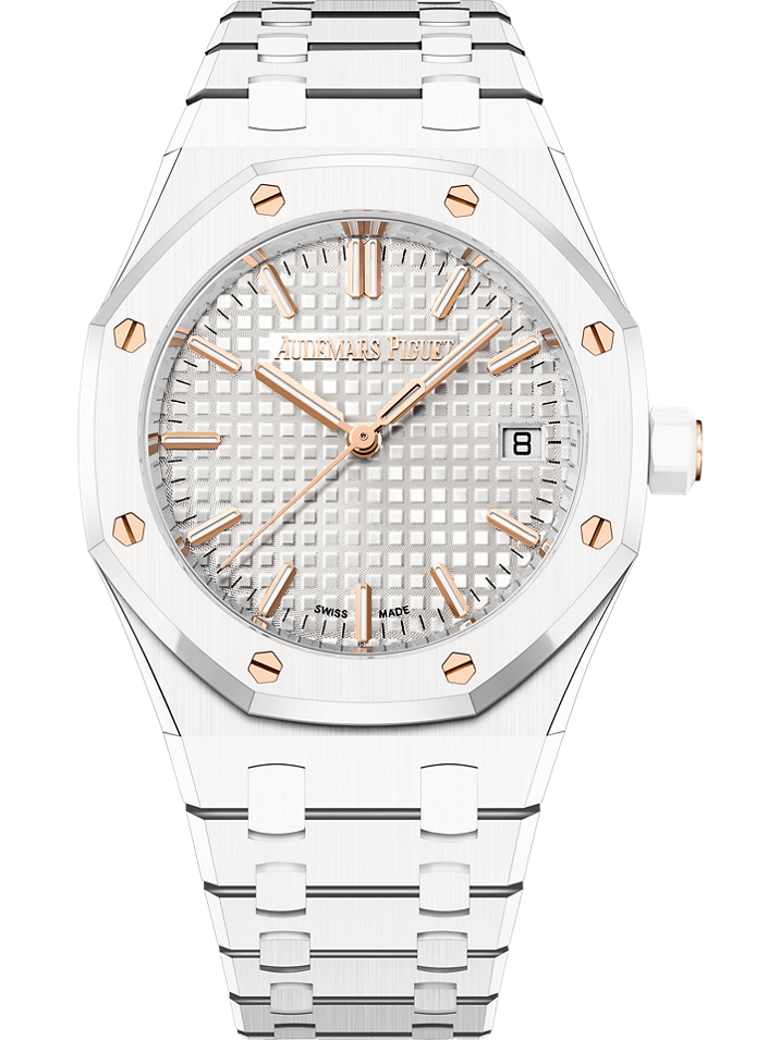 Audemars Piguet Royal Oak Selfwinding 34 mm Silver Dial White Ceramic Bracelet 77350CB.OO.1266CB.01