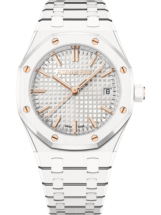 Audemars Piguet Royal Oak Selfwinding 34 mm Silver Dial White Ceramic Bracelet 77350CB.OO.1266CB.01