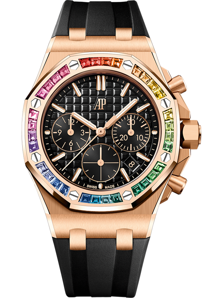 Audemars Piguet Royal Oak Offshore Selfwinding Chronograph 37 mm Black Dial with Diamonds 18-Carat Pink Gold Rubber Strap 26236OR.YY.D002CA.01