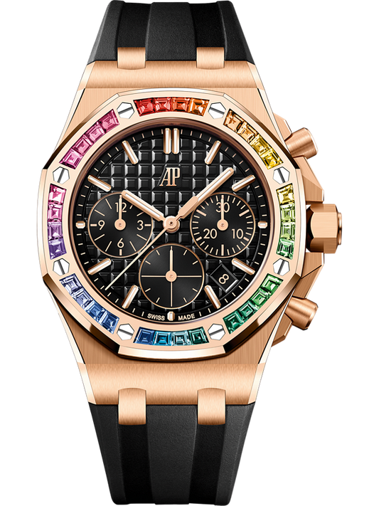 Audemars Piguet Royal Oak Offshore Selfwinding Chronograph 37 mm Black Dial with Diamonds 18-Carat Pink Gold Rubber Strap 26236OR.YY.D002CA.01