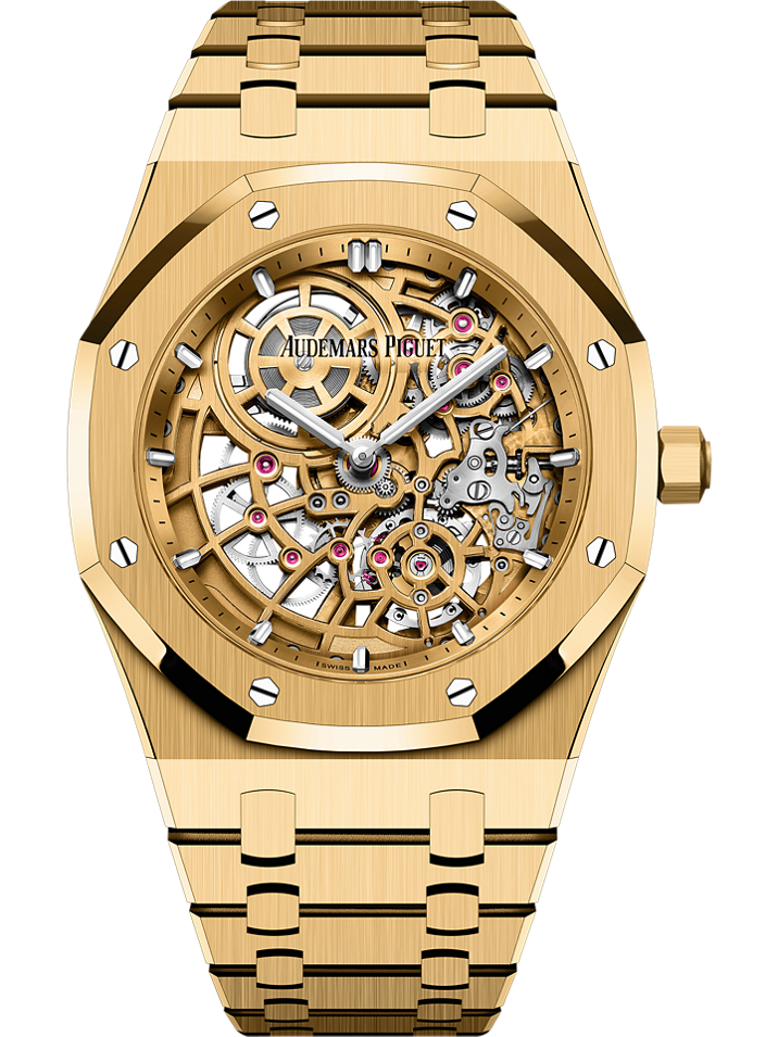 Audemars Piguet Royal Oak “Jumbo” Extra-Thin Openworked 39 mm Transparent Dial 18-Carat Yellow Gold Bracelet 16204BA.OO.1240BA.01