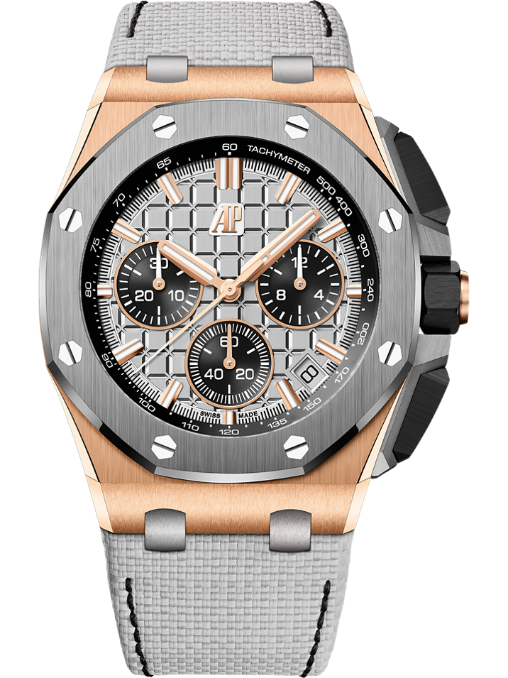 Audemars Piguet Royal Oak Offshore Selfwinding Chronograph 43 mm Grey Dial 18-Carat Pink Gold Calfskin Strap 26420OI.OO.A015VE.01