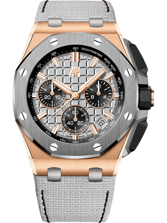 Audemars Piguet Royal Oak Offshore Selfwinding Chronograph 43 mm Grey Dial 18-Carat Pink Gold Calfskin Strap 26420OI.OO.A015VE.01