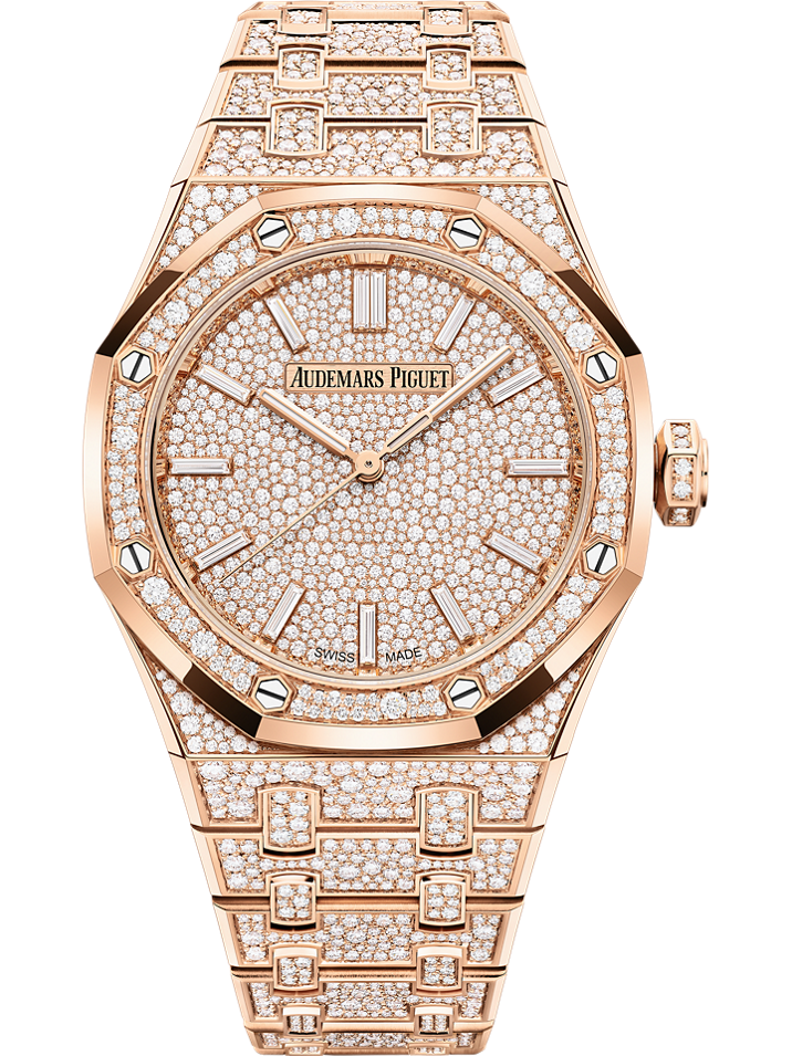 Audemars Piguet Royal Oak Selfwinding 37 mm Diamond Paved Dial 18-Carat Pink Gold Bracelet 15552OR.ZZ.1358OR.01