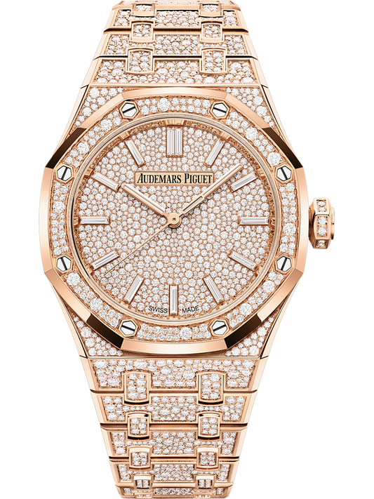 Audemars Piguet Royal Oak Selfwinding 37 mm Diamond Paved Dial 18-Carat Pink Gold Bracelet 15552OR.ZZ.1358OR.01