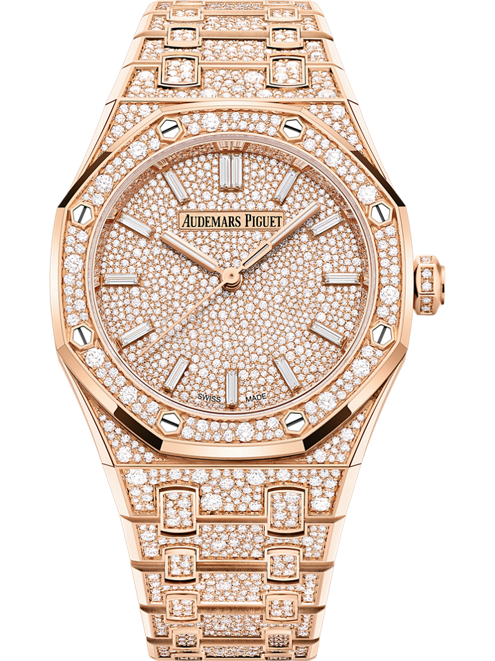 Audemars Piguet Royal Oak Selfwinding 34 mm Diamond Paved Dial 18-Carat Pink Gold Bracelet 77452OR.ZZ.1365OR.01