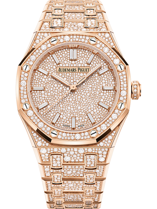 Audemars Piguet Royal Oak Selfwinding 34 mm Diamond Paved Dial 18-Carat Pink Gold Bracelet 77452OR.ZZ.1365OR.01