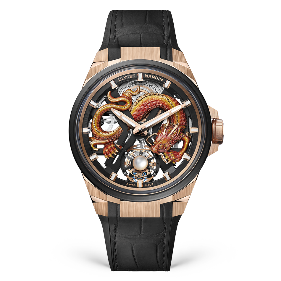 Ulysse Nardin Blast Tourbillon Dragon 45 mm Black Dial 18k Rose Gold & Titanium Alligator Leather Strap 1725-400-2A/1A