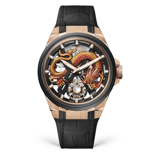 Ulysse Nardin Blast Tourbillon Dragon 45 mm Black Dial 18k Rose Gold & Titanium Alligator Leather Strap 1725-400-2A/1A