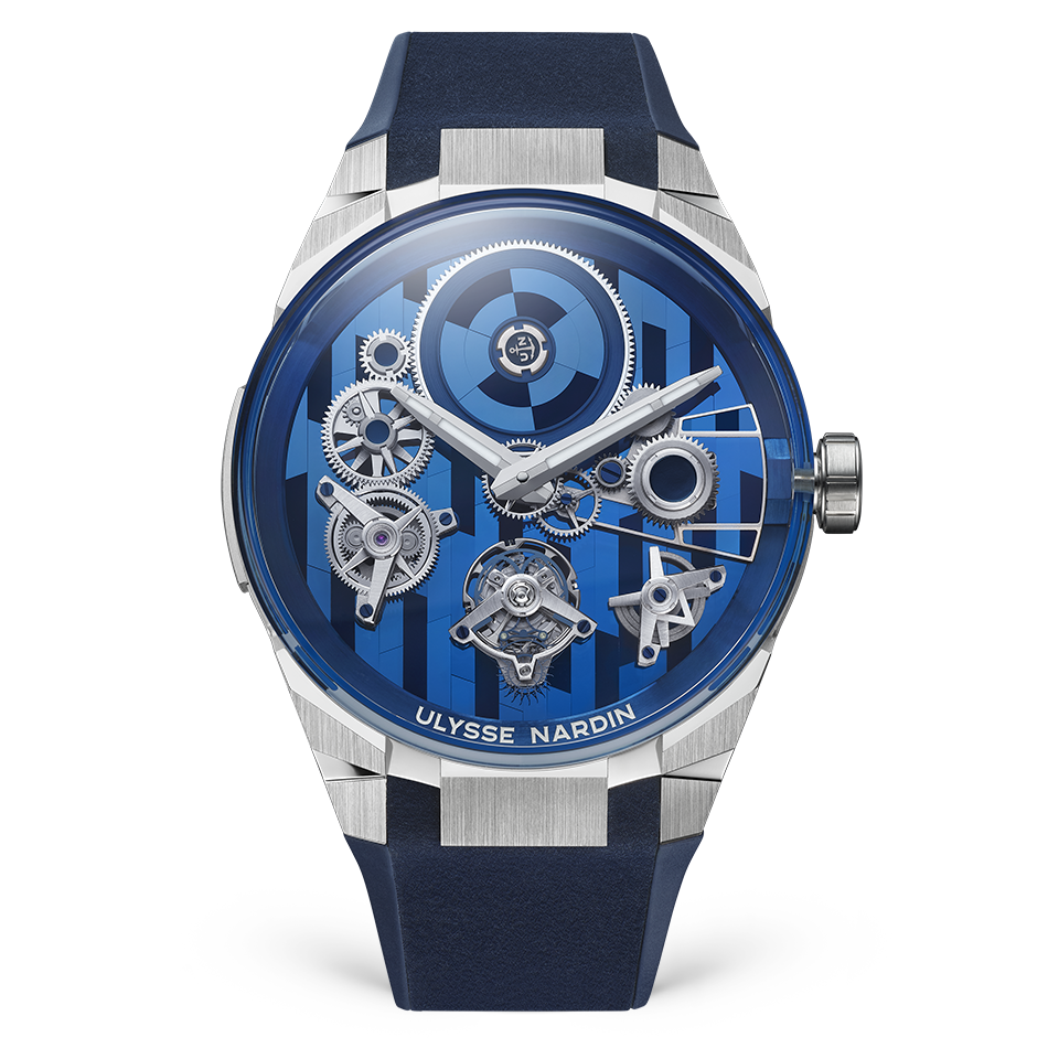 Ulysse Nardin Blast Free Wheel Marquetry 45 mm Blue Dial White Gold Rubber Strap 1760-401-3A/3A