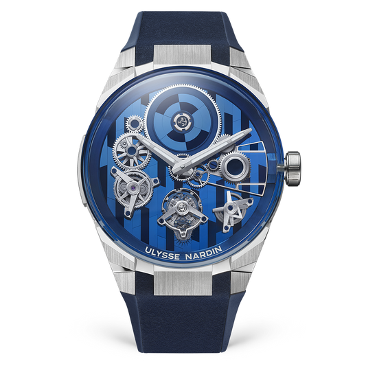 Ulysse Nardin Blast Free Wheel Marquetry 45 mm Blue Dial White Gold Rubber Strap 1760-401-3A/3A