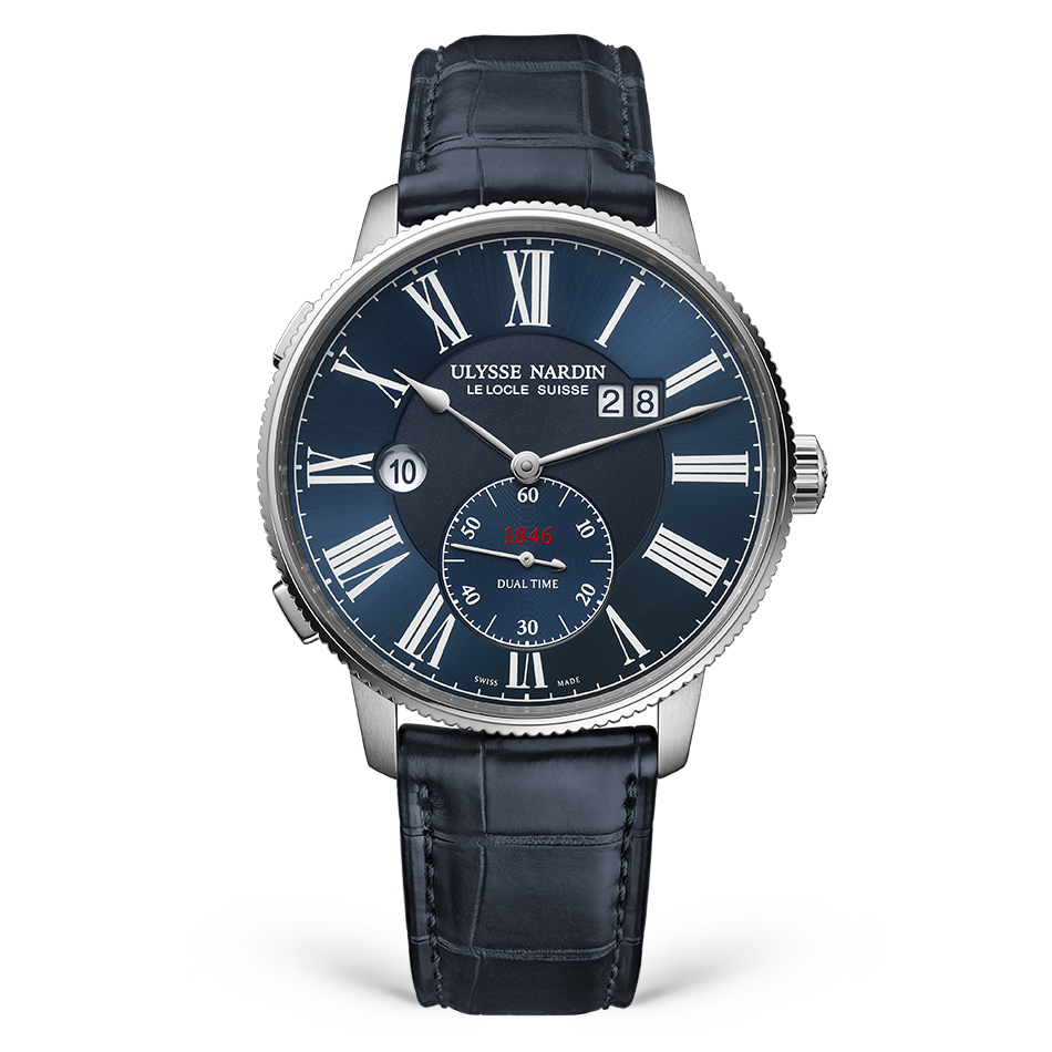 Ulysse Nardin Marine Torpilleur Dual Time 44 mm Blue Dial Stainless Steel Leather Strap 3343-320-3A/1A