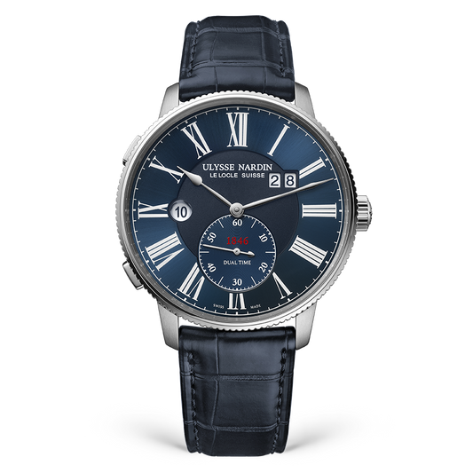 Ulysse Nardin Marine Torpilleur Dual Time 44 mm Blue Dial Stainless Steel Leather Strap 3343-320-3A/1A