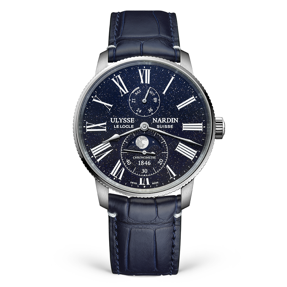 Ulysse Nardin Marine Torpilleur Moonphase Aventurine 42 mm Blue Dial Stainless Steel Alligator Leather Strap 1193-310LE-3A-AVE/1A