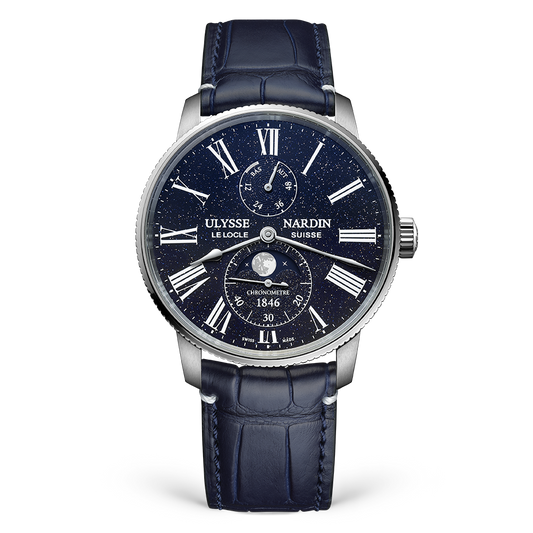 Ulysse Nardin Marine Torpilleur Moonphase Aventurine 42 mm Blue Dial Stainless Steel Alligator Leather Strap 1193-310LE-3A-AVE/1A