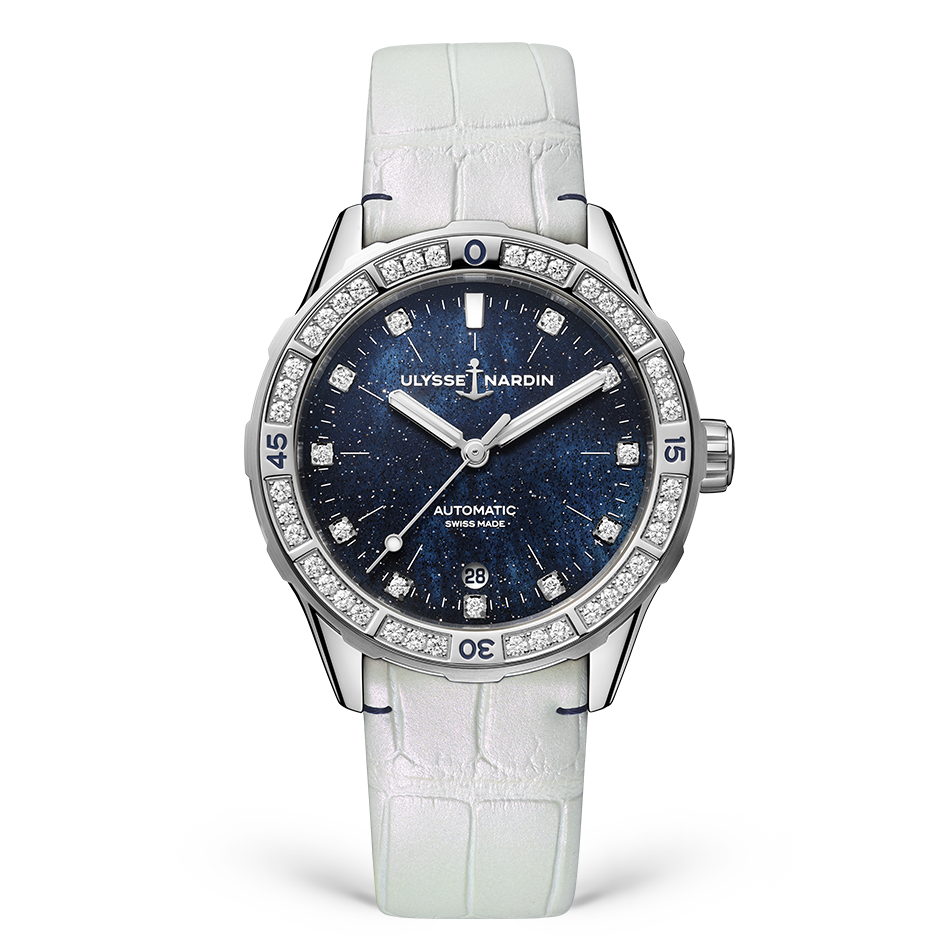 Ulysse Nardin Diver Starry Night 39 mm Dark Blue Dial with Diamonds Stainless Steel Leather Strap 8163-182B1-3A/1A