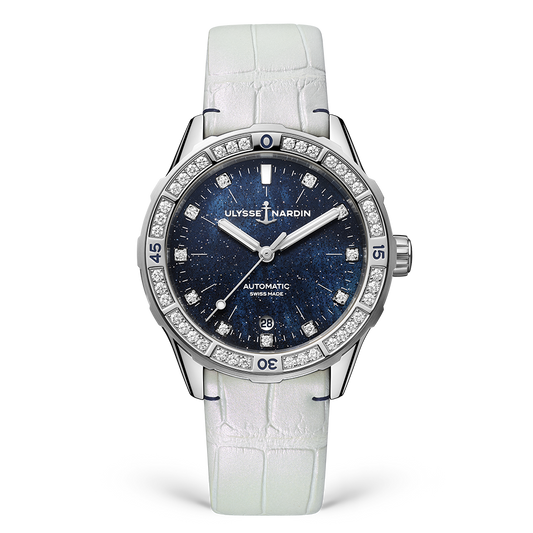 Ulysse Nardin Diver Starry Night 39 mm Dark Blue Dial with Diamonds Stainless Steel Leather Strap 8163-182B1-3A/1A