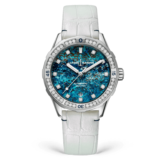 Ulysse Nardin Diver ATOLL 39 mm Blue Dial with Diamonds Stainless Steel Leather Strap 8163-182B1LE-9A-ATOLL/1A