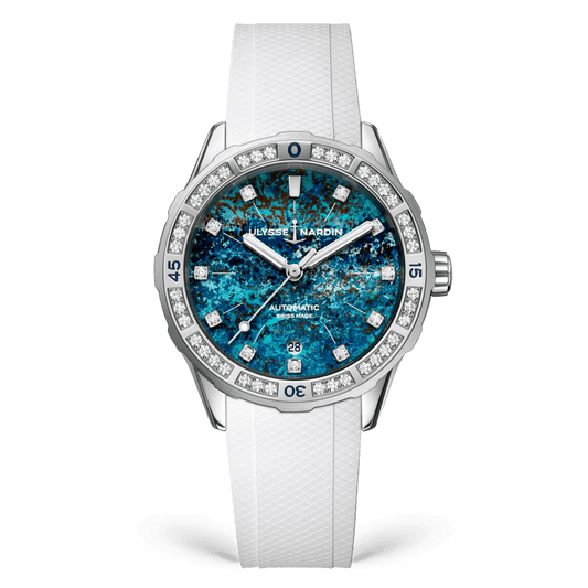 Ulysse Nardin Diver ATOLL 39 mm Blue Dial with Diamonds Stainless Steel Rubber Strap 8163-182B1LE-9A-ATOLL/3A