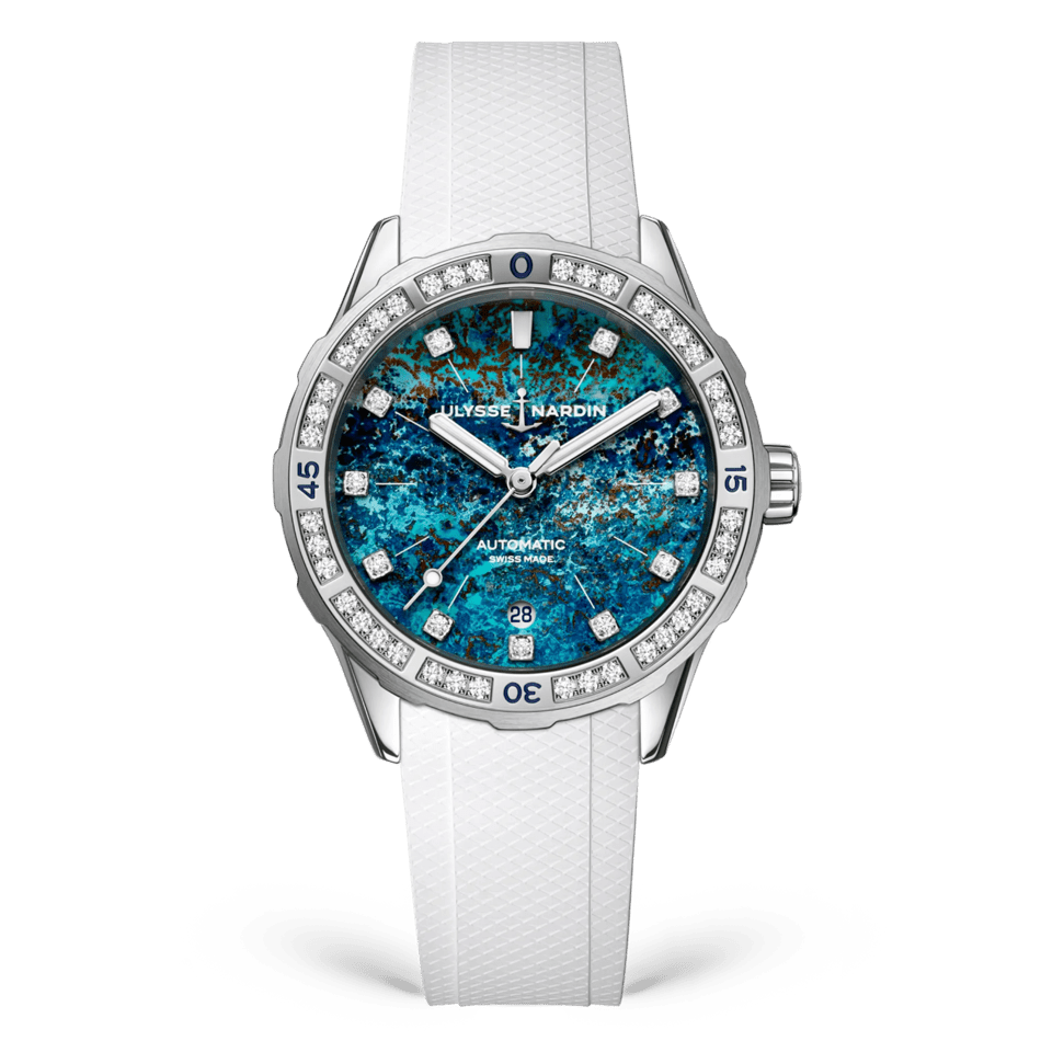 Ulysse Nardin Diver ATOLL 39 mm Blue Dial with Diamonds Stainless Steel Rubber Strap 8163-182B1LE-9A-ATOLL/3A