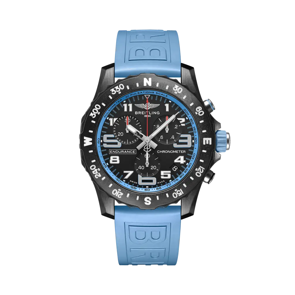 Breitling Endurance Pro 44 mm Black Dial Breitlight Blue Rubber Strap X82310281B1S1