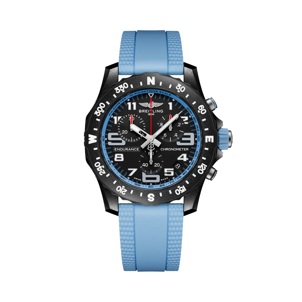 Breitling Endurance Pro 44 mm Black Dial Breitlight Blue Rubber Strap X82310281B1S2