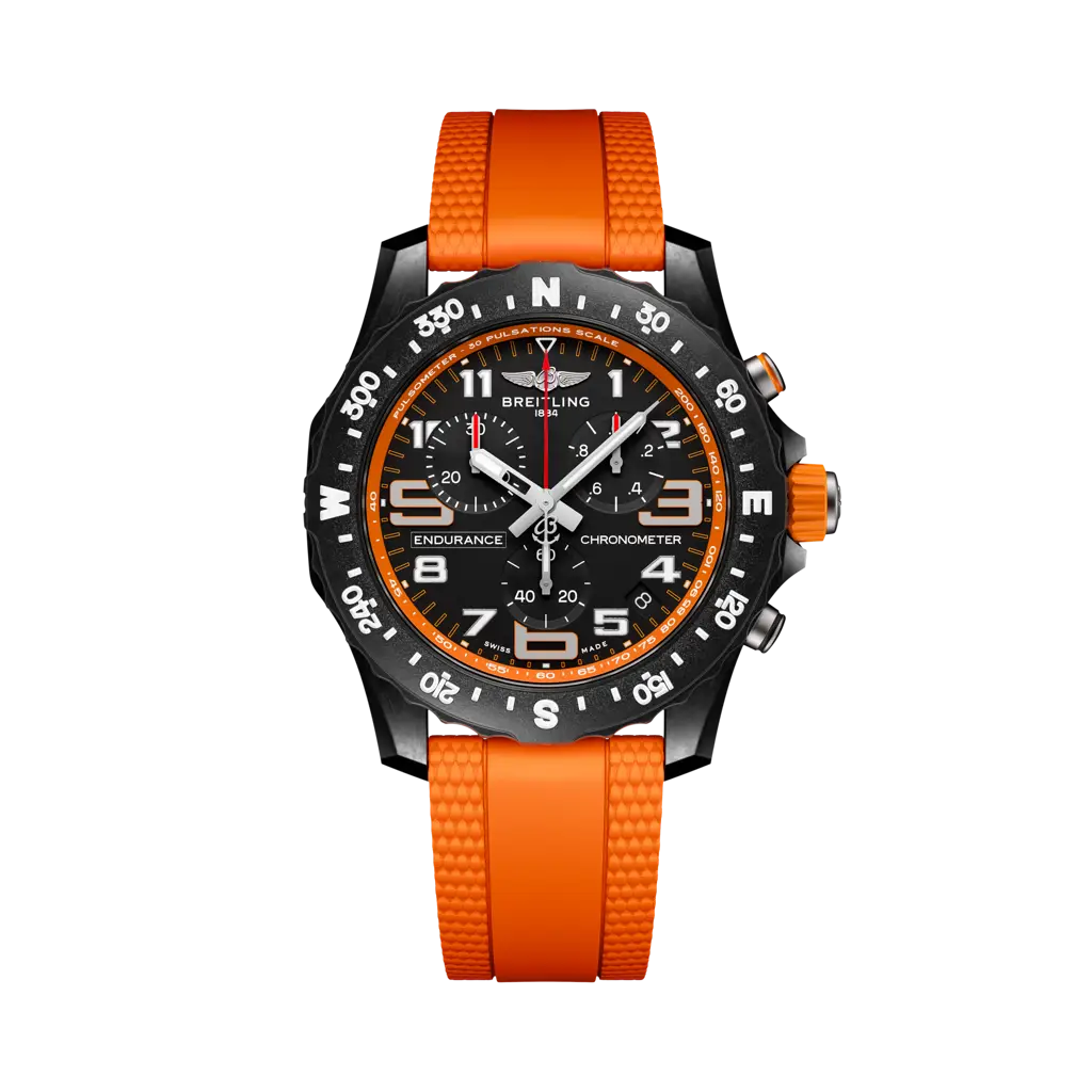 Breitling Endurance Pro 44 mm Black Dial Breitlight Orange Rubber Strap X82310A51B1S2