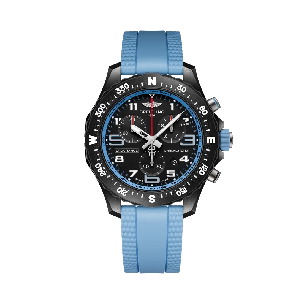 Breitling Endurance Pro 38 mm Black Dial Breitlight Blue Rubber Strap X83310281B1S1