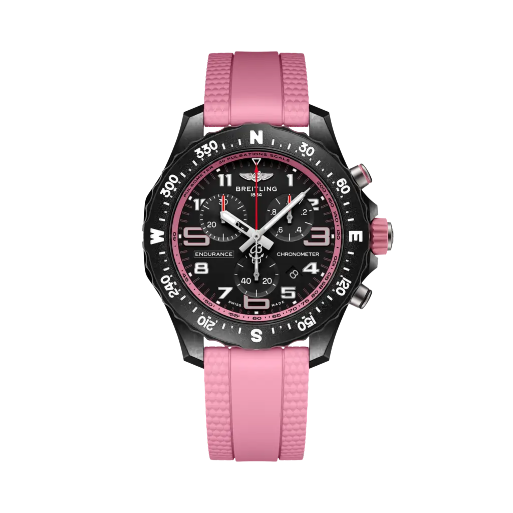 Breitling Endurance Pro 38 mm Black Dial Breitlight Pink Rubber Strap X83310D41B1S1