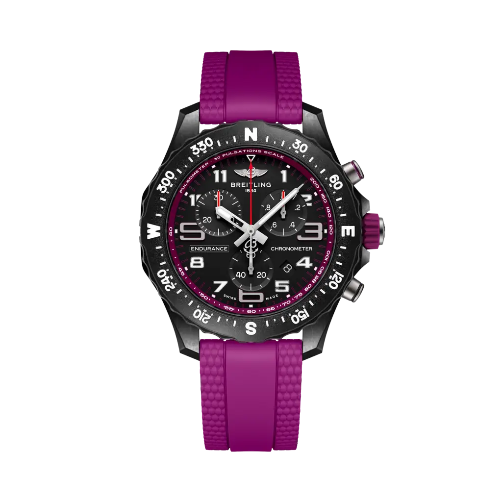 Breitling Endurance Pro 38 mm Black Dial Breitlight Purple Rubber Strap X83310F61B1S1