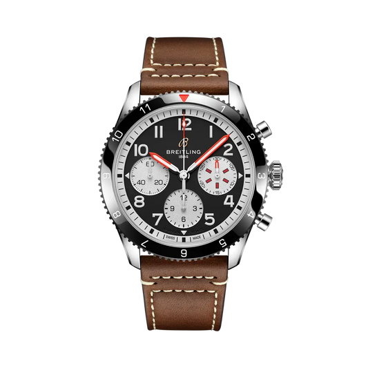 Breitling Classic AVI Chronograph 42 Mosquito 42 mm Black Dial Stainless Steel Calfskin Leather Strap Y233801A1B1X1