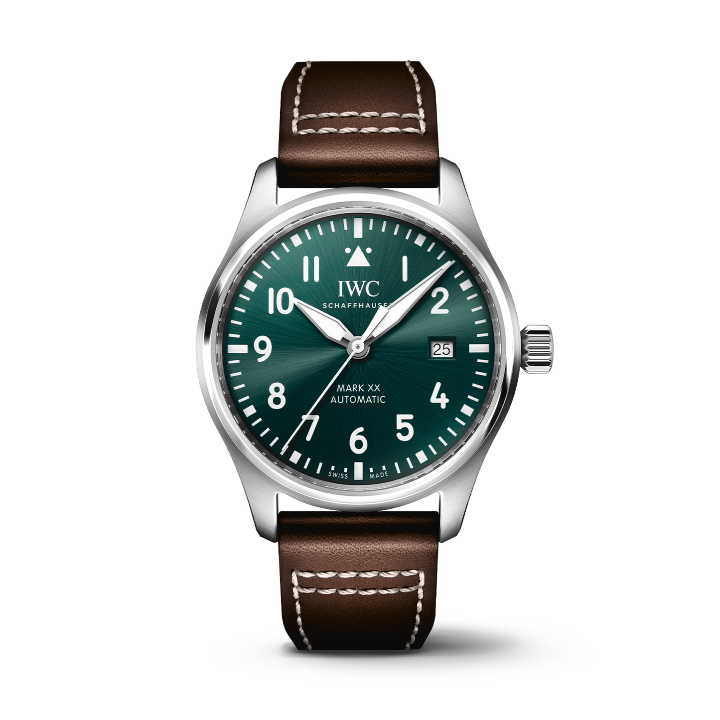 IWC Schaffhausen Pilot's Watch Mark XX 40 mm Green  Dial Stainless Steel Brown Calfskin Strap IW328205