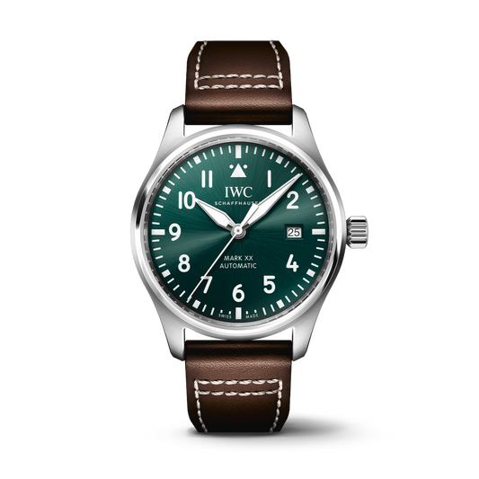 IWC Schaffhausen Pilot's Watch Mark XX 40 mm Green  Dial Stainless Steel Brown Calfskin Strap IW328205