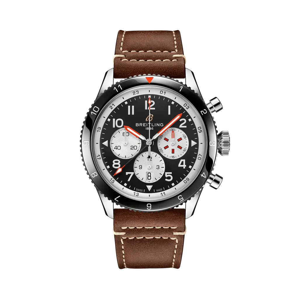 Breitling Super AVI B04 Chronograph GMT 46 Mosquito 46 mm Black Dial Stainless Steel Calfskin Leather Strap YB04451A1B1X1