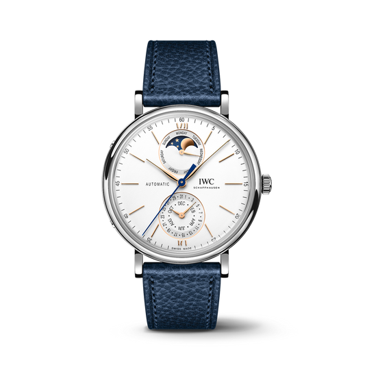 IWC Schaffhausen Portofino Complete Calendar 41 mm Silver  Dial Stainless Steel Blue Calfskin Strap IW359001