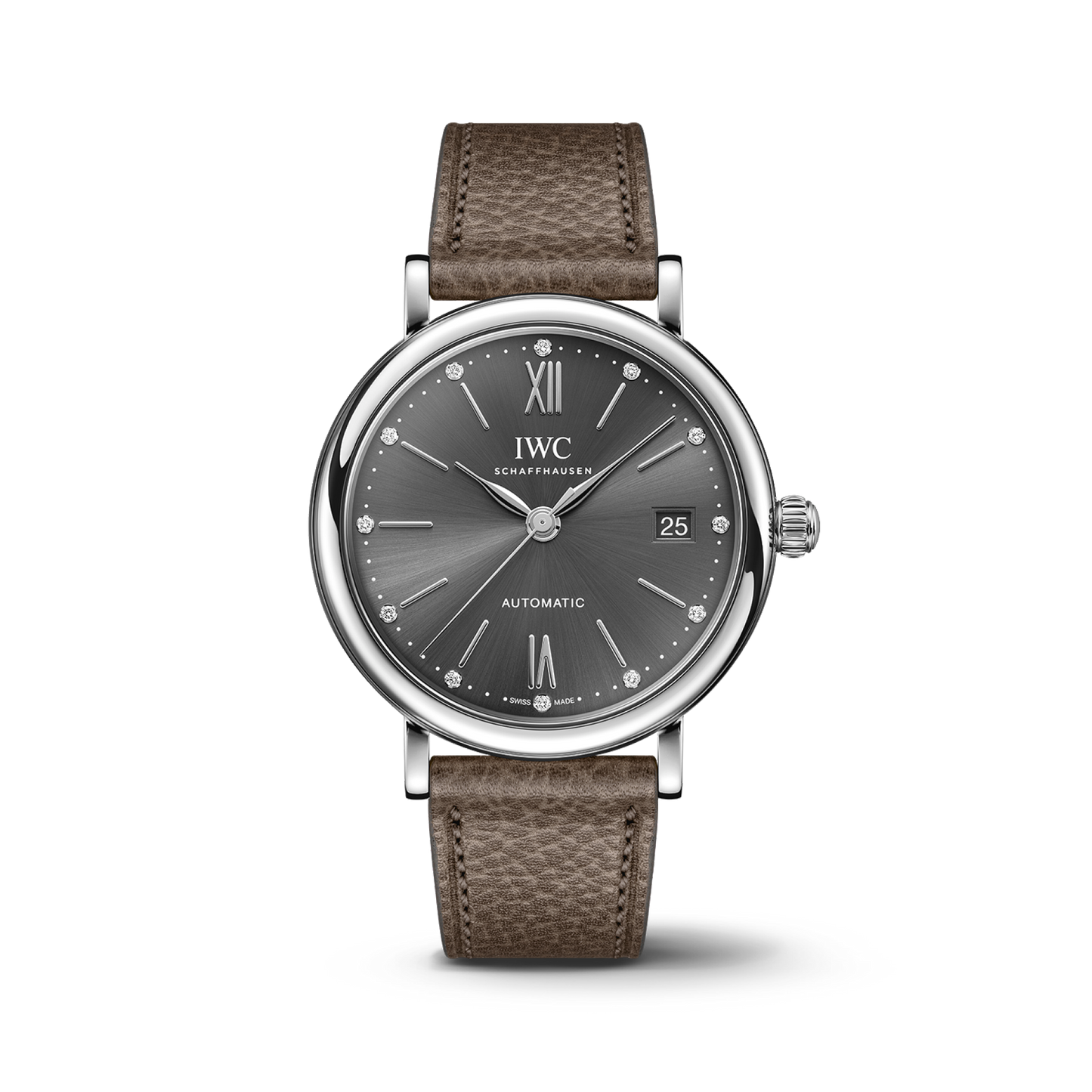 IWC Schaffhausen Portofino Automatic 37 mm Grey  Dial Stainless Steel Taupe Calfskin Strap IW458603