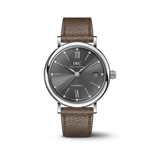 IWC Schaffhausen Portofino Automatic 37 mm Grey  Dial Stainless Steel Taupe Calfskin Strap IW458603